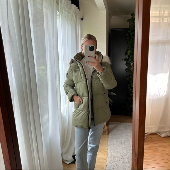 Sam Edelman Water Repellent Faux Fur Trim Puffer Jacket Quilted Green Women's M - Picture 13 of 13